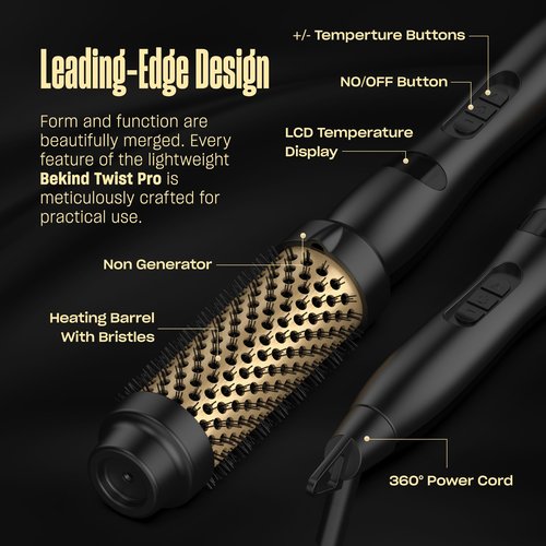 Bekind Twist Pro Thermal Brush - 1.5 Inch Versatile Heated Round Hot Air Brush Dryer, Effortless Blowout Curling Hair Styling Tools, Negative Ion Blow Out Hot Round Brush, 20s Heats (Black)