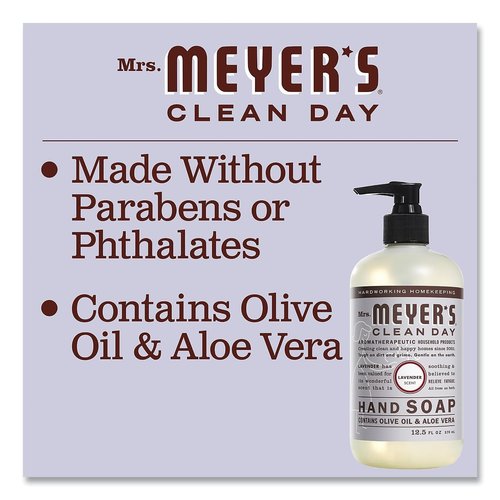 MRS. MEYER'S CLEAN DAY Hand Soap, Made with Essential Oils, Lavender, 12.5 fl. oz - Pack of 6
