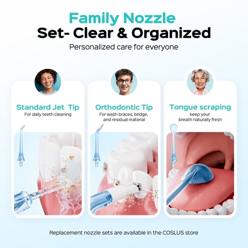 COSLUS C51 Portable Water Flosser for Teeth: 3 Modes & 6 Pressure Settings with Jet Mode Water Dental Pick for Orthodontic, Braces, Sensitive Gums, Compact for Travel, 300ML for Multiple Users, White