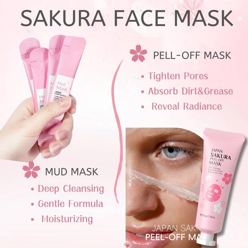 Skincare Kit Sakura Teen Girls Gifts - Skin Care Set Travel Size Toiletries - Sakura Skin Care for Teens 10-12 Hydrating - Teen Facial Kit Gift Set for Women with Bunny Headband（11PCS）