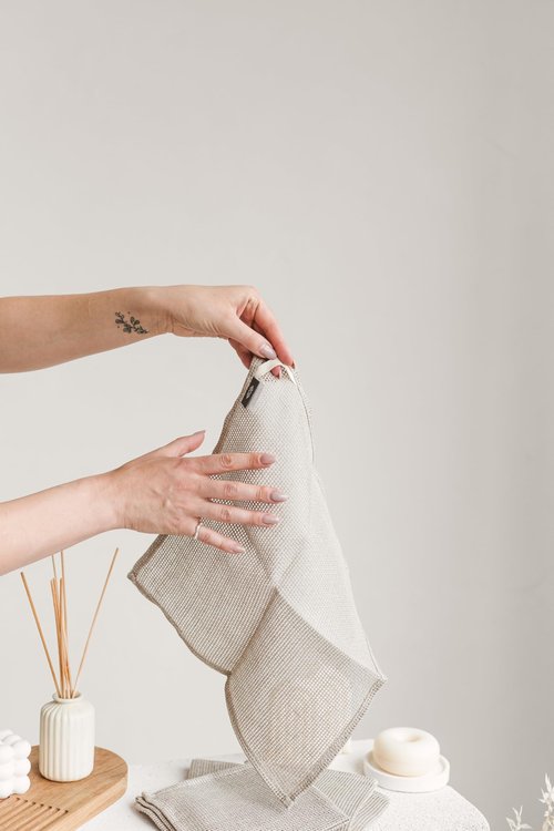 Thing Stories Linen Exfoliating Washcloth for Face - 4-Pack - 100% Flax Linen Washcloths - 12x12-inch Small Exfoliating Towel - Natural Face Towel Wash Cloth