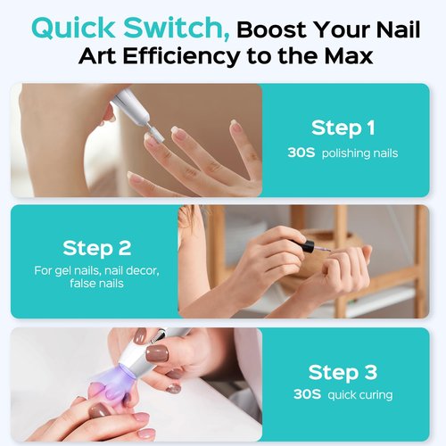 COSLUS Cordless Nail Drill Electric C41(END04): 2-in-1 Nail File with Flash Cure for Acrylic Gel Dip Powder Nails, Stepless Control for Beginner Home DIY, Portable & Professional Pedicure Kit