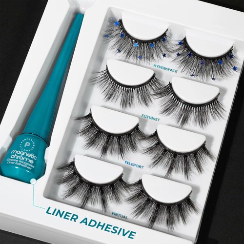 Profusion Cosmetics Metachrome 4 Pair Magnetic Eyelashes Set With Quick Dry Chrome Eyeliner, Raise Your Look With These Lightweight and Flexible Beauty Tools, Ultimate Glamour for All Day Wear