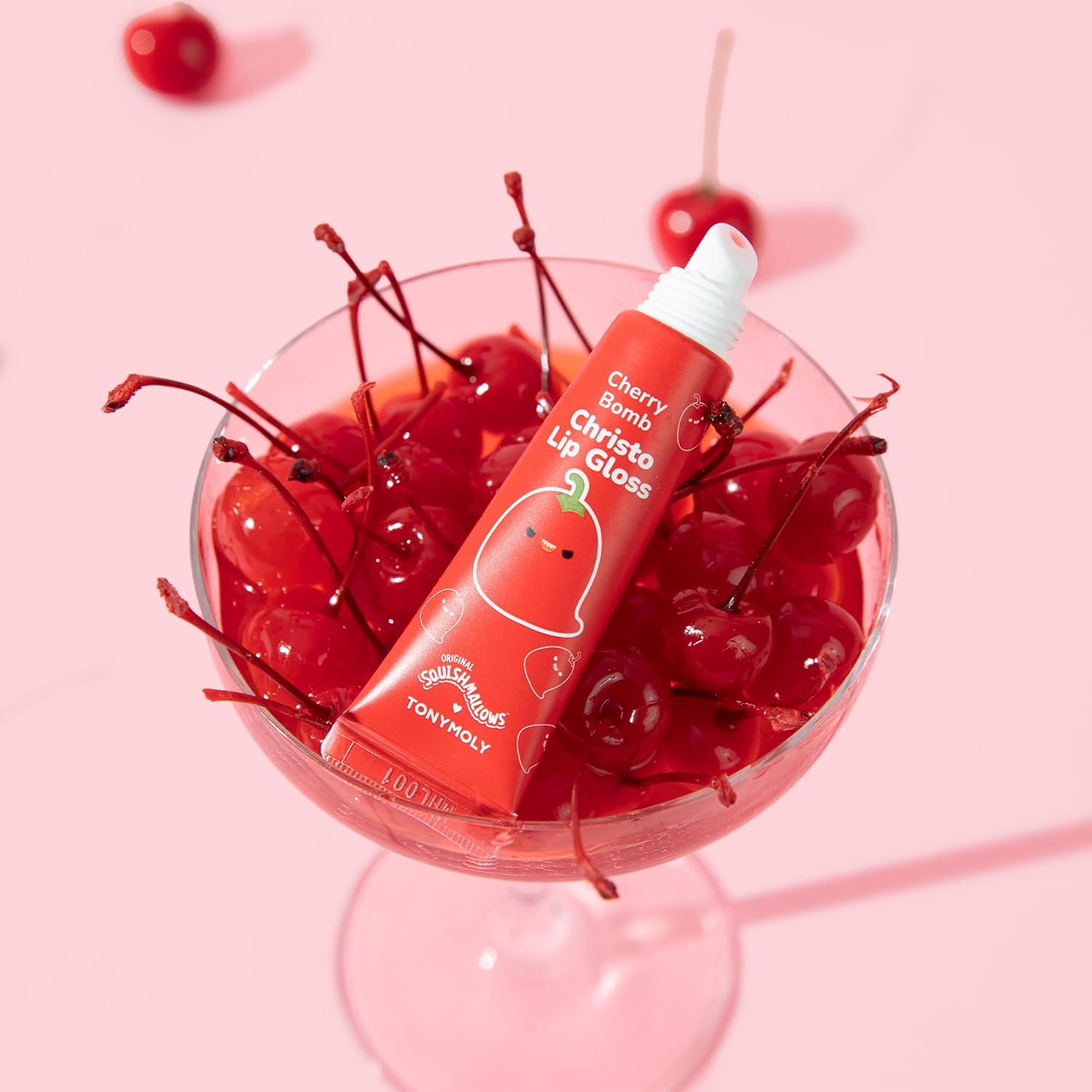 TONYMOLY Christo Keychain Lip Gloss - Hydrating Sheer Cherry Red Tint with Cherry Extract & Rosehip Oil, 11ml
