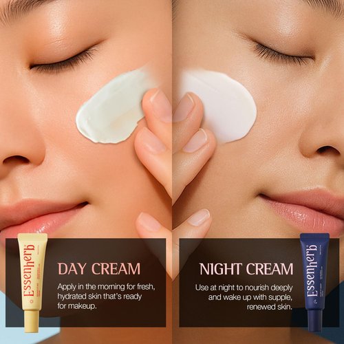 ESSENHERB Day to Night Routine Program, Travel Size Set Deep Hydration Day cream with Tocopherol(0.34fl oz)+Anti Wrinkle Night Cream with Retinol & Collagen(0.34fl oz), Vegan, Korean Skin Care