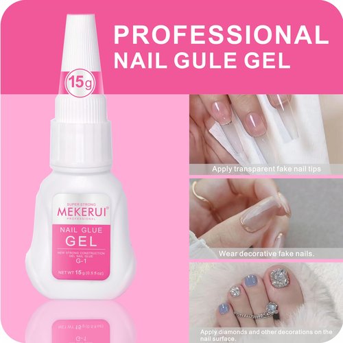 MEKERUI Nail Glue Gel 2 Pack – Super Strong Press On Nail Glue, Air Dry in 7 Seconds, No UV Lamp Needed, Thick Gel Formula for Long-Lasting False & Press-On Nails