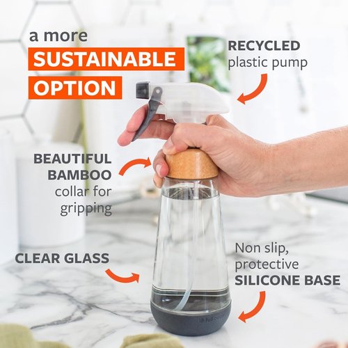 Full Circle | Refillable Glass Spray Bottle - Versatile Stream & Mist Options, 16oz Gray, 3 Pack - Eco-Friendly Cleaning & Plant Care