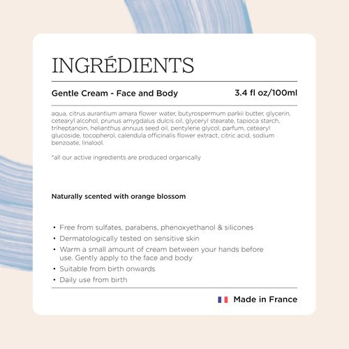 MINOIS PARIS Gentle Cream for Newborn and Kids | Face and Body Lotion Cream Made in France with Shea Butter, Sweet Almond, & Orange Blossom | Organic for Sensitive Skin, Toddler Moisturizer 3.4 fl oz