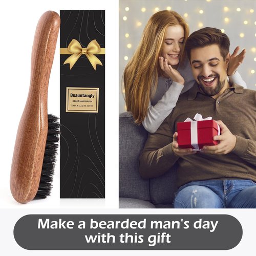 Beard Brush, 100% Real Wild Boar Bristle Walnut Wood Beard & Mustache Comb Brush for Men’s Beard Grooming and Care, Gift for Men to Straighten and Promote Beard Growth