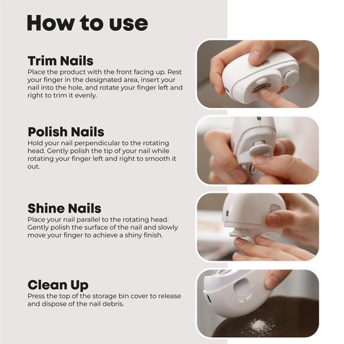 Electric Automatic Nail Clipper - 2 in 1 Auto Fingernail Cutter and Polishing Grinder for Baby Senior Adults - Rechargeable Cordless USB Battery Fingernail Trimmer