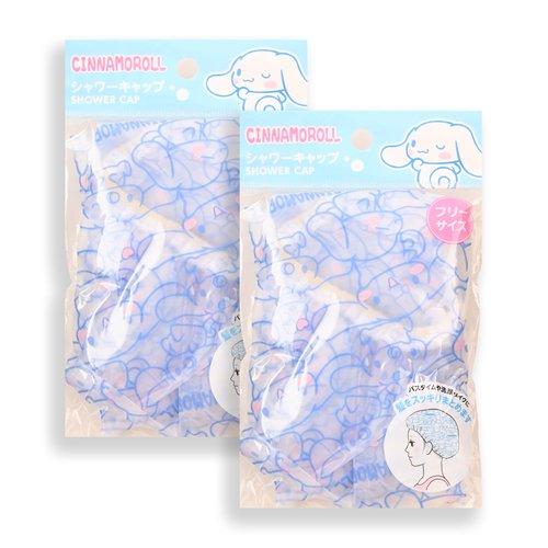 Kitty, Cinnamoroll & Kuormi-Bunny Shower Caps for Women 2 Pack - Reusable Cute Kawaii Waterproof Hair Cover, One Size Fits All Hair Lengths, Perfect Shower Cap for Long Hair Use (Cinnamoroll 2 Pack)
