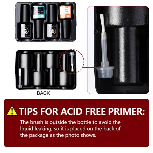 UR SUGAR 4 Pcs Nail Dehydrator Nail-Primer Base and Top Coat, Acid Free Natural Nail Prep Dehydrate & Bond Nail-Primer Kit, Glossy Surface Quick Drying Long Lasting and Easy to Apply