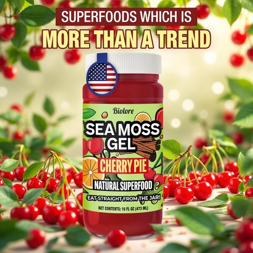 Biolore Sea Moss Gel - Cherry Pie Flavor, Vegan & Wildcrafted Superfood | 16 oz, No Added Sugar
