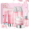 Collagen Sakura Skincare Gift Set, Cherry Blossom Skin Care Set for Teen Girls & Women, Moisturizing & Revitalizing Skin, 6Pcs Collagen Skin Care Routine Kits for Face, Korean Daily Skin Care