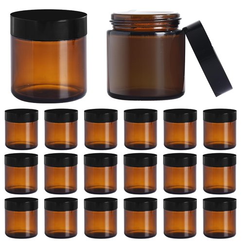 Jarsoph Amber Glass Jars with lids, 24 Pack 4oz Empty Cosmetic Jars, Refillable Airtight Wide Mouth Container for DIY, Sample, Cream, Lotion, Candle Making, Powder, Cosmetic