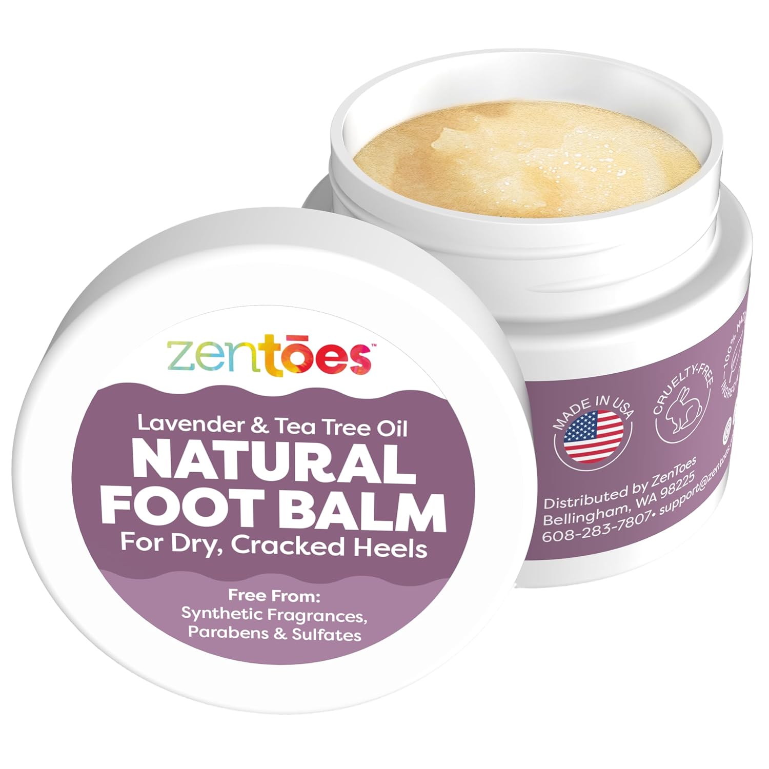 ZenToes Natural Foot Balm - Hydrating Cream for Dry, Cracked Heels & Feet | Enriched with Coconut & Tea Tree Oils | 2oz