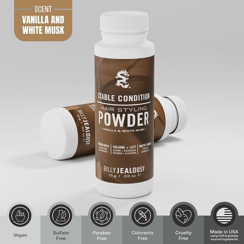 Billy Jealousy Hair Styling Powder - Medium Hold Volume & Texture Powder for Men, Matte Finish, Vegan, Black Pepper & Vanilla Scent