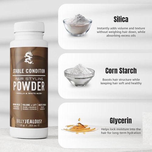 Billy Jealousy Hair Styling Powder - Medium Hold Volume & Texture Powder for Men, Matte Finish, Vegan, Black Pepper & Vanilla Scent