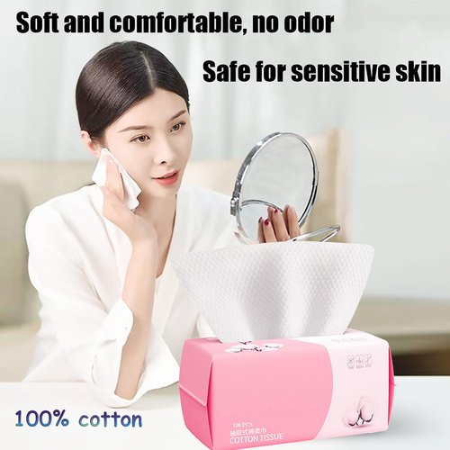 Disposable Face Towel 100 Count for Washing Soft Cotton Dry Wipes Facial Cloths Towelettes for Washing and Drying, Facial Tissue for Cleansing, Skincare and Makeup Remover (6 Pack)