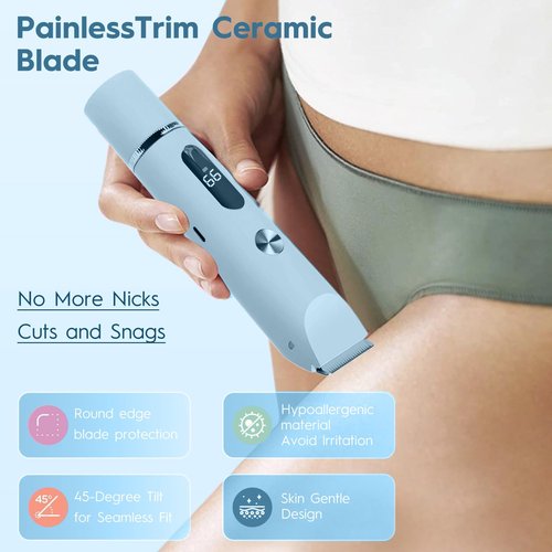 2-in-1 Women's Electric Shaver & Bikini Trimmer – IPX7 Waterproof for Face, Legs, Underarms – Wet/Dry Use – Cordless Hair Removal for Sensitive Skin (Blue)