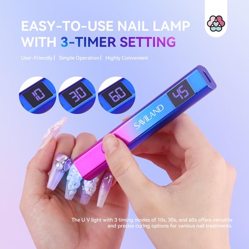 SAVILAND U V Light for Nails – Handheld UV Lamp for Gel Nails LED Nail Flash Cure Lamp Portable Mini Nail Dryer for Curing Gel Polish Glue USB Nail Art Flash Cure Light Home DIY Manicure (12W)