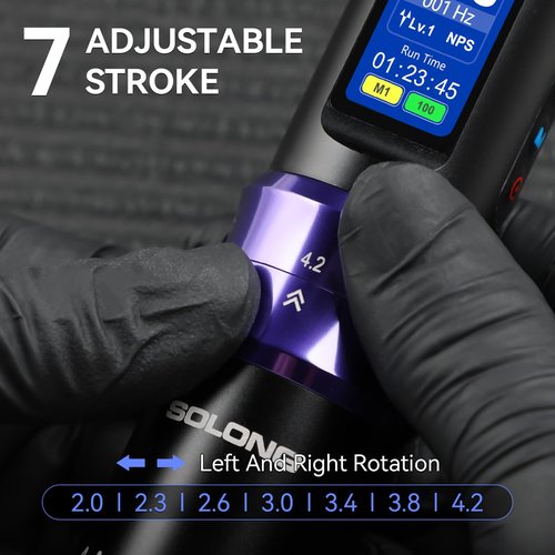 Tattoo Gun,Solong Complete Tattoo Kit with 7 Stroke Lengths，Powerful Battery, Assorted Cartridge Needles Tattoo Gun Kit for Beginners(Purple) SL-TKE200A-4-USA
