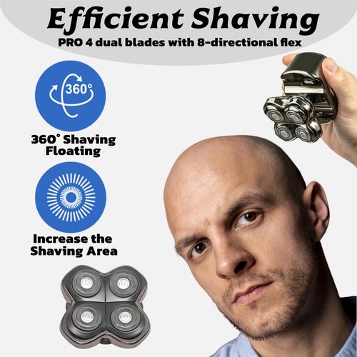 2Pack PRO 4 Head Replacement Blade Compatible with Pitbull Shaver Replacement Blade,Rotary 4 Blades Compatible with Skull Pitbull Gold/Silver/Platinum PRO,Blades Fit for Butterfly Kiss Head Shavers.