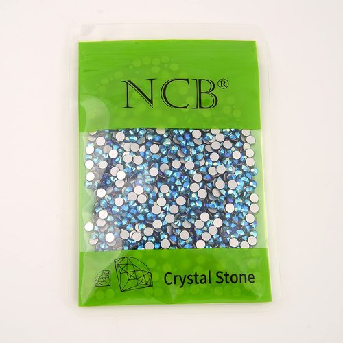 NCB Nancybeads 1500pcs Flatback Round Glass Nail Art Rhinestones Crystal for DIY Making Accessories Shoes, Clothes, Face Art, Bags, Manicure (Blue Zircon AB, SS20 1500pcs)