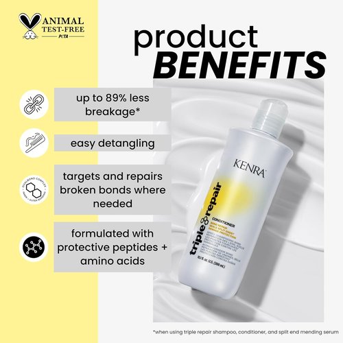 Kenra Triple Repair Conditioner - Strengthens & Repairs Damaged Hair | Targets Split Ends | Sulfate-Free