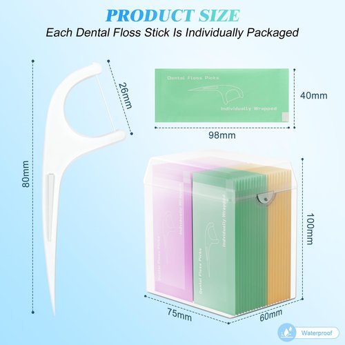 Individually Wrapped Floss Picks, Multi-Color Oral Care Flossers for Adults with Handy Case, Mini Disposable Dental Floss Singles Bag for Travel, Hotel, Restaurant, Office, Car, Wedding - 2Case