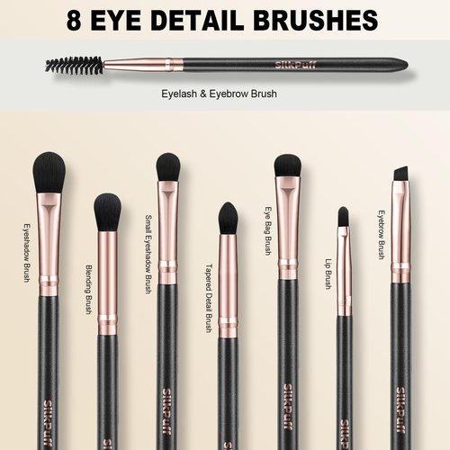 Silkpuff Makeup Brushes Set 15 Pcs Professional, Travel Makeup Brushes With Brush Case, Pearlescent Wood Handle, Premium Cruelty-Free Synthetic Fiber Hair, Foundation Concealer Eye Shadow Blush（Black）