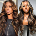 Puoonn Synthetic Lace Front Wigs for Black Women 13X4X1 Highlight Body Wave HD Transparent Lace Front Wigs with Pre Plucked Natrural Hairline and Baby Hair for Women