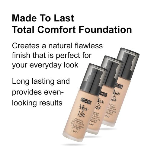 PUPA Milano Total Comfort Foundation - Extreme Hold Fluid for Long-Lasting Coverage - Light Beige - 1.01 Oz