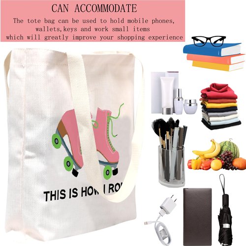 POFULL Roller Skater Gift Roller Skating Lover Tote Bag This Is How I Roll Cosmetic Bag (Roller Skater Tote Bag)