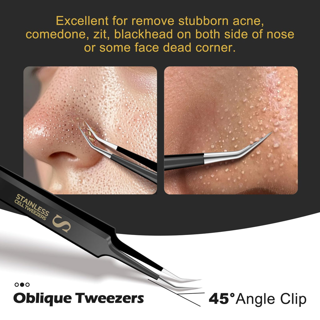 WSYUB Professional Blackhead Tweezers and Ingrown Hair Tweezers, Stainless Steel Blackhead Remover Tools, Tweezer for Women Facial Hair
