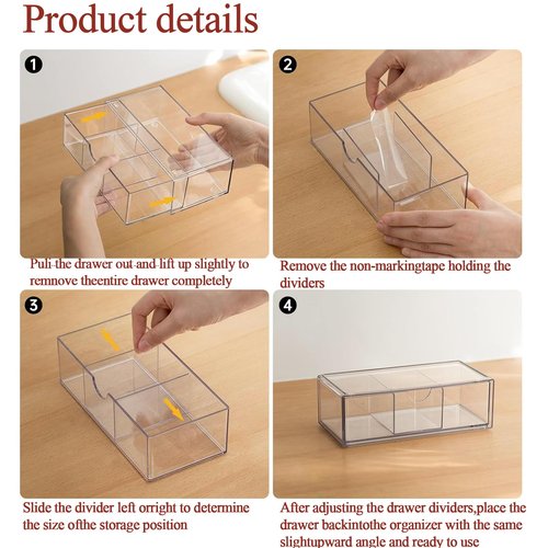 PINGANBUSU Hair Accessories Organizer for Girls, Clear Acrylic Hair Tie Organizer, or Headband, bows，Cute Small Stackable Storage Drawer Container Caddy Box for Bathroom Vanity Countertop
