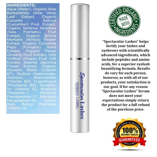 Eyelashes & Eyebrows Growth Products. Eyelash Growth Serum & Eyebrow Enhancer: “Spectacular Lashes”. Green Label Cosmetics