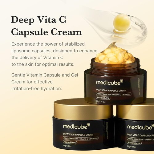 Medicube Capsule Cream - Deep Vitamin C Liposome Capsules for Radiance & Firm Skin | Hydrating Glow Gel, 1.94 oz