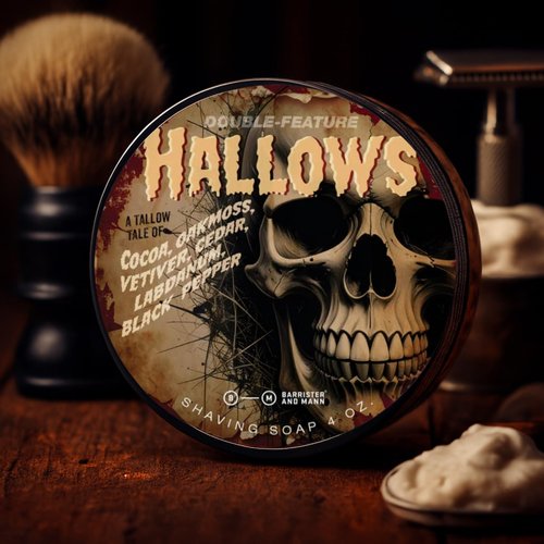 Barrister and Mann Shaving Soap | Luxury Dense, Rich & Creamy Lather Tallow Wet Shave Puck Bar Notes of Vetiver, Oakmoss, Pepper, Cocoa, Labdanum, Cedar | Grooming Routine for Men 4 Oz (Hallows)