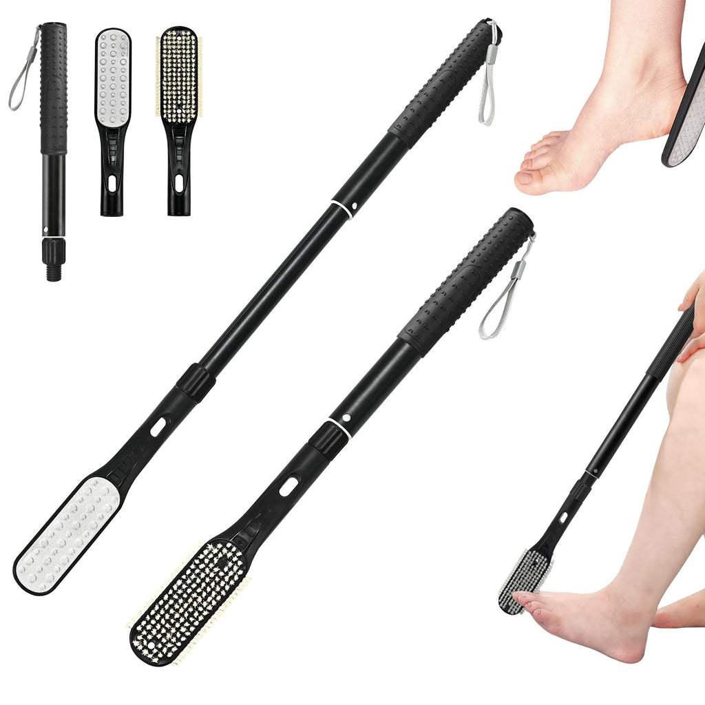 VIVEBEI Long Handle Foot Scrubber with Toe Gap Cleaner, 18.8" - 25.9" Telescopic Toe Cleaning Brush, Foot File Callus Remover for Men, Women and Seniors