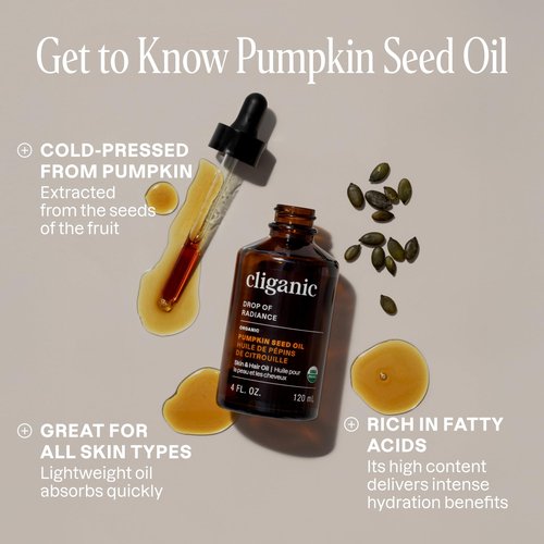Cliganic Organic Pumpkin Seed Oil, 100% Pure - For Hair & Face | Natural Cold Pressed Unrefined