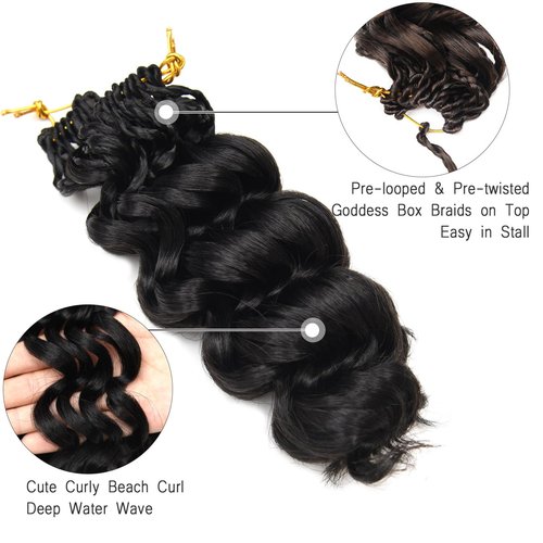 Ocean Wave Crochet Hair Pre Looped GoGo Curl Crochet Braids 12 Inch Ombre Brown Blonde Curly Hair Crochet Deep Water Wave Beach Curl Synthetic Braiding Hair Extensions 7 Packs 1B/30/27