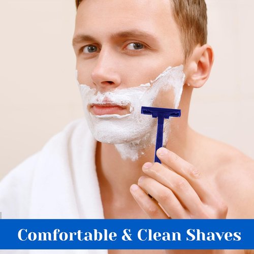 Molain 200Pcs Twin Blade Razors for Men, Twin Blade Disposable Razors With Clear Safety Cap, Stainless Steel Disposable Shaver, Multipurpose Portable Manual Shaver for Bathing Hotel Travel