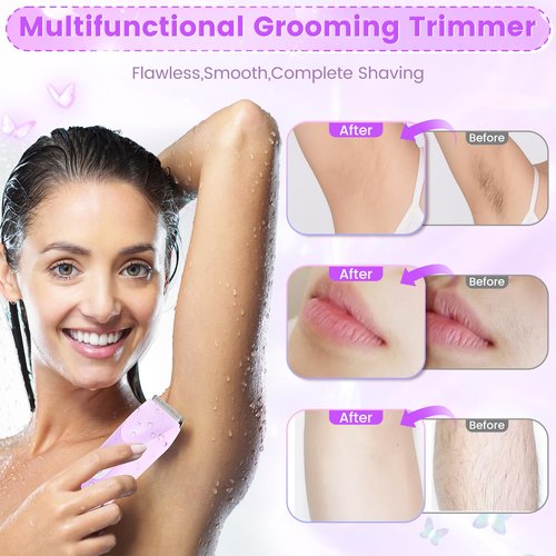 2 in 1 Electric Razors for Women, Dual Head Bikini Trimmer with Carrying Case, Ipx7 Waterproof Trimmer Shaver, Ladies Hair Removal for Face Armpit Pubic Hair Leg, Easy Cleaning and Ceramic Blade