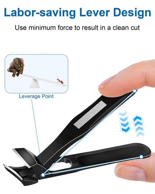 IDEEEPAN Toenail Clippers for Thick Toenails & Ingrown Nails, Slanted Curved Blade, Wide Mouth, Angled Head Toe Nail Clippers for Seniors with Long Handle & No Splash Catcher - Black