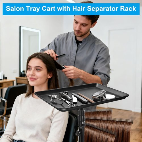 Salon Rolling Tray, Styling Tray Cart with 3pcs Hair Rack, Tattoo Tray Trolley Height Adjustable, Service Storage Tray Trolley for Beauty Salon Clinic Spa