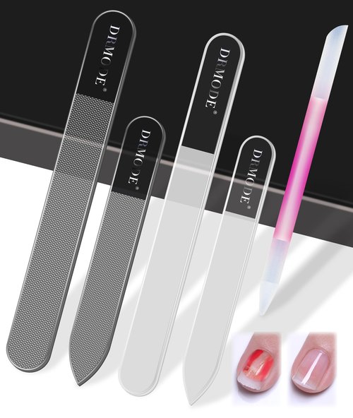 Glass Nail File Buffer with Case - 5PCS Nail Buffer and Nail Shiner Kit Glass Cuticle Pusher Nail Care for Men Women Nail Files for Natural Acrylic Nails Fingernail Files Manicure Tool