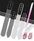 Glass Nail File Buffer with Case - 5PCS Nail Buffer and Nail Shiner Kit Glass Cuticle Pusher Nail Care for Men Women Nail Files for Natural Acrylic Nails Fingernail Files Manicure Tool