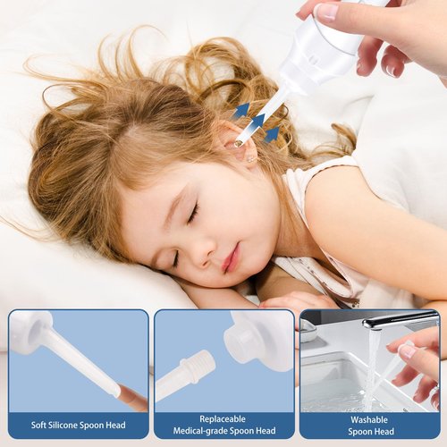 Ear Wax Removal Kit with Ear Vacuum, LED Ear Cleaner Tool, Soft Silicone Spoon, 3 Tips and Vacuum Head, Rechargeable & Easy to Clean (Ceramic White)