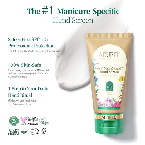 APUREE UV Nail Lamp Hand Sunscreen SPF 50+/PA++++ - Fragrance-Free, Hypoallergenic Formula | Vegan & Cruelty-Free Moisturizer for Nail Salon & Home Use
